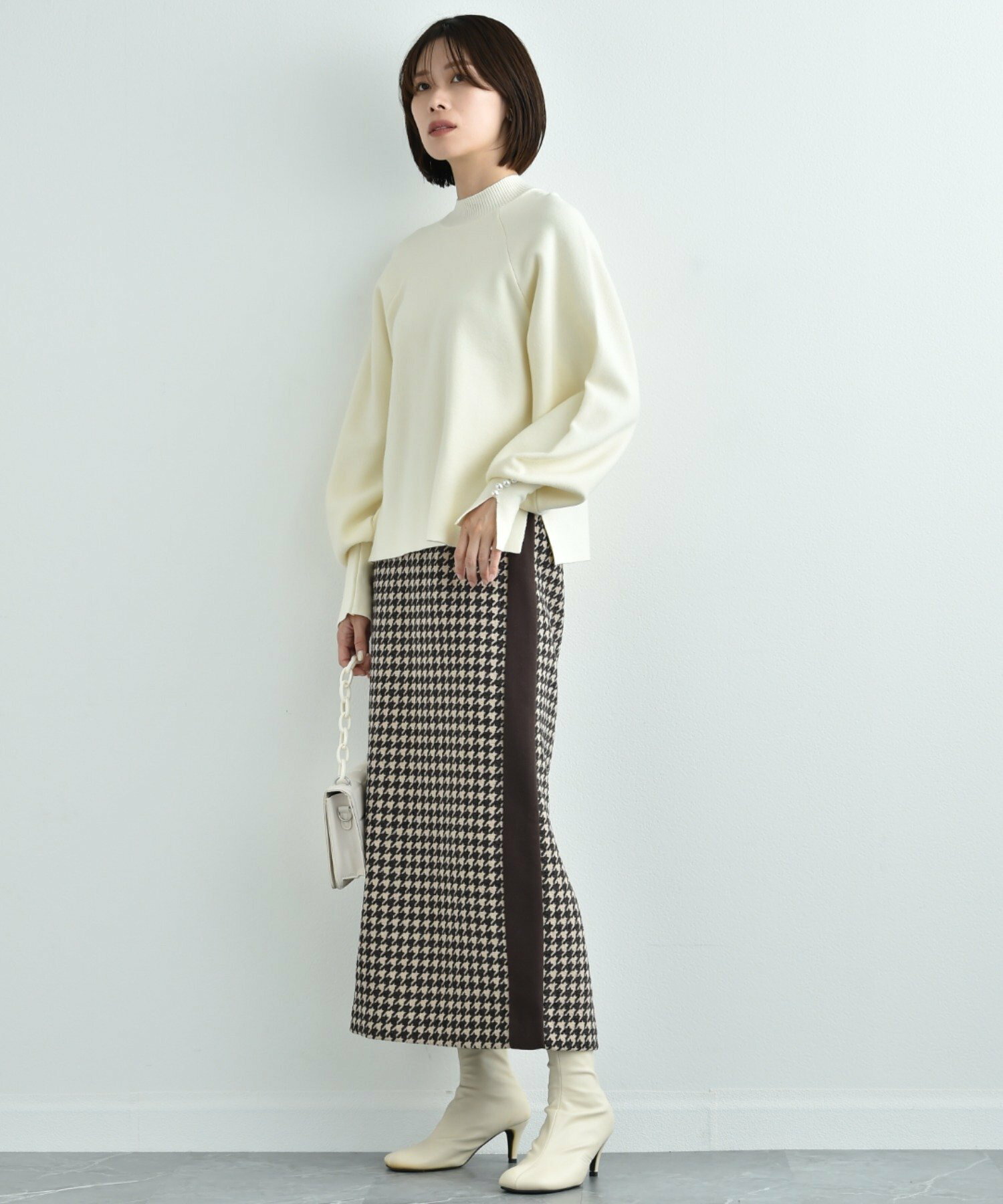 INTERPLANET/(W)モール千鳥サイド配色デザインスカート